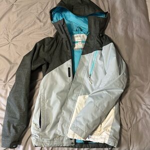Gray and Light Blue Hooded Jacket